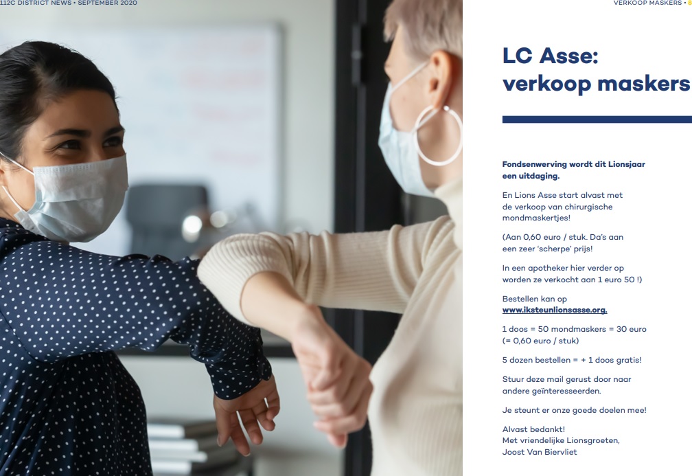 Persbericht in 112C District News - September 2020 - pagina 8 - LC Asse - Verkoop maskers