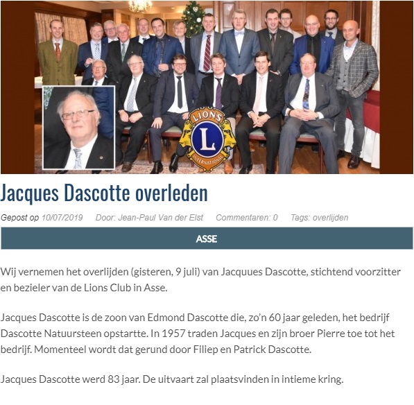 Stichtende Voorzitter Jacques Dascotte overleden (Persbericht Goeiedag.be 10/07/2019)