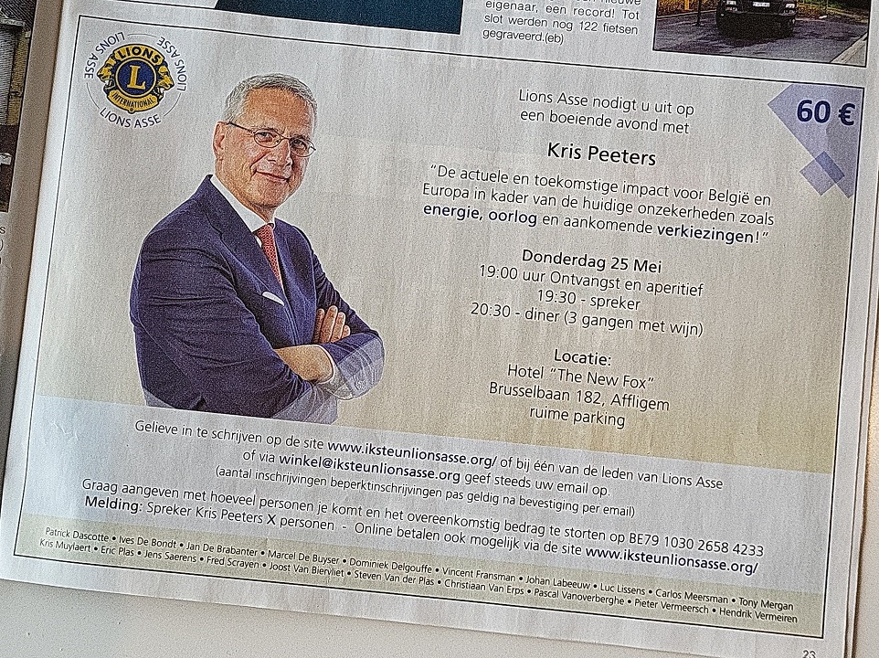 Onze flyer voor Kris Peeters in Goeiedag magazine (2023-04-19)